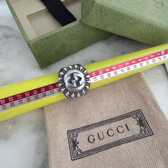 GUCCI AG925 Interlocking G GG Logo Ster Silver Signet Ring Size IT 13/ US 6.75 - Picture 4 of 16